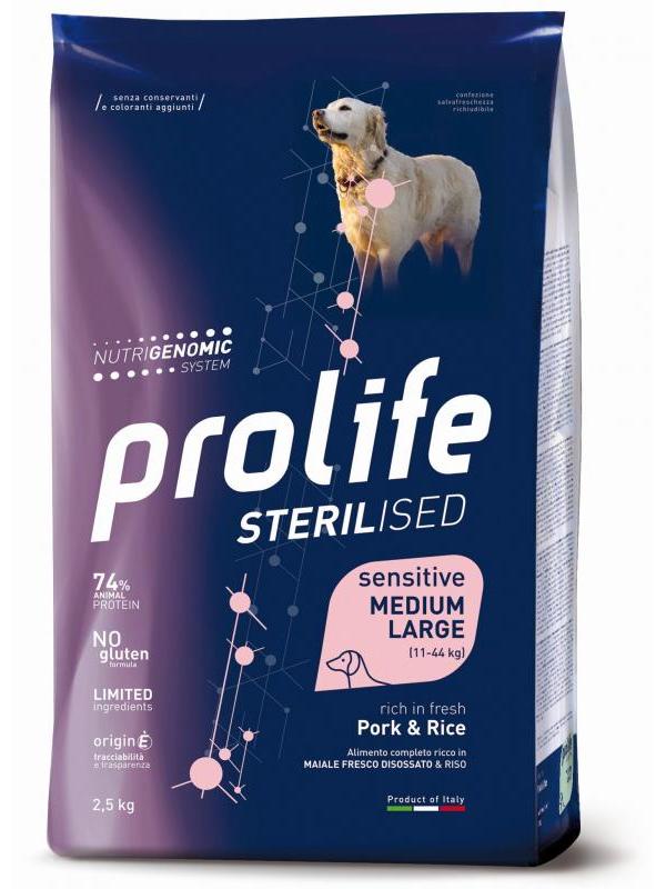 Prolife Sterilised Sensitive Adult Pork & Rice - Medium/Large 12kg