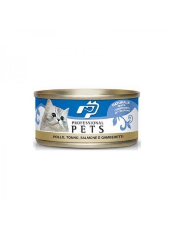 Professional pets Gatto scatoletta con pollo, tonno, salmone, gamberetti 70g